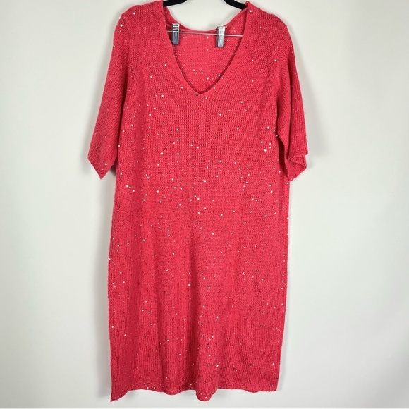 2/$30 Vero Moda Pink Sweater Dress w/ silver sequin size XL NWT - Picture 5 of 12